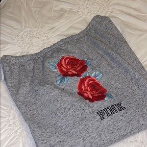 PINK flower embroidered sweats